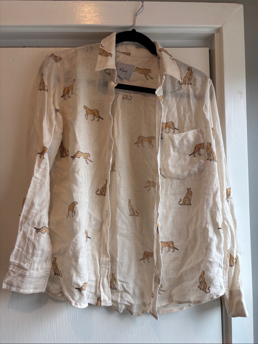 Rails Women's Linen Cream Button-Down Shirt with Cheetahs
